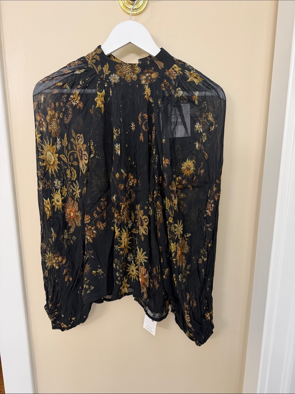 Marie Oliver Black Blouse with Gold Floral Embroidery NWT